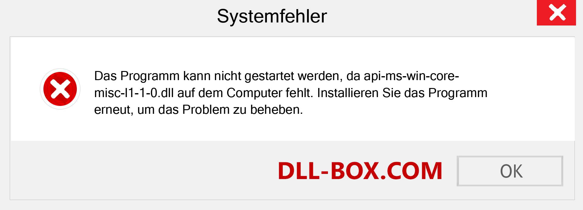 api-ms-win-core-misc-l1-1-0.dll-Datei fehlt?. Download für Windows 7, 8, 10 - Fix api-ms-win-core-misc-l1-1-0 dll Missing Error unter Windows, Fotos, Bildern